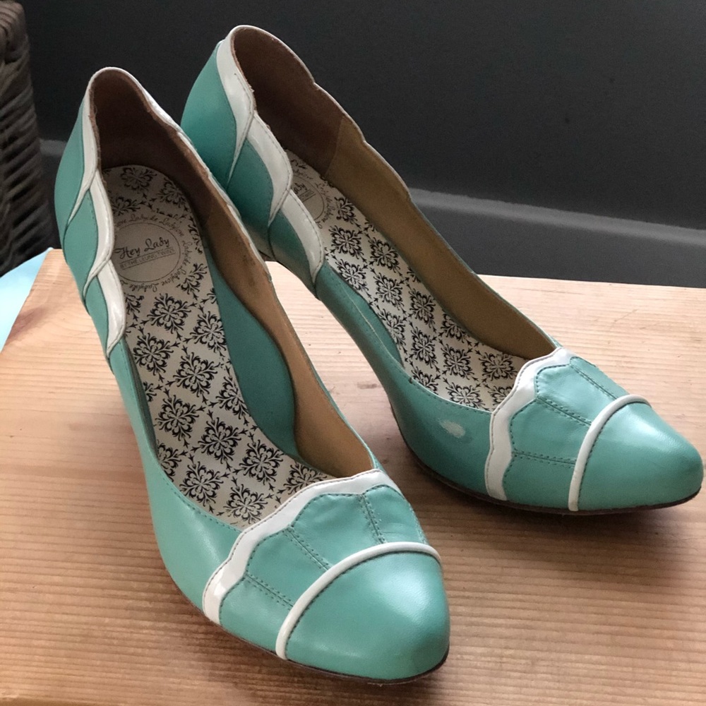 BHLDN Hey Lady Teal Scalloped Heels